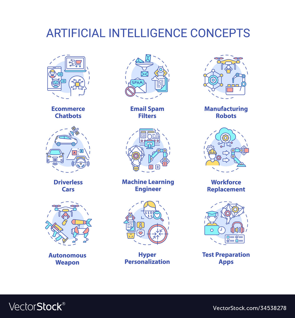 Artificial Intelligence Concept Icons Set Vector Image