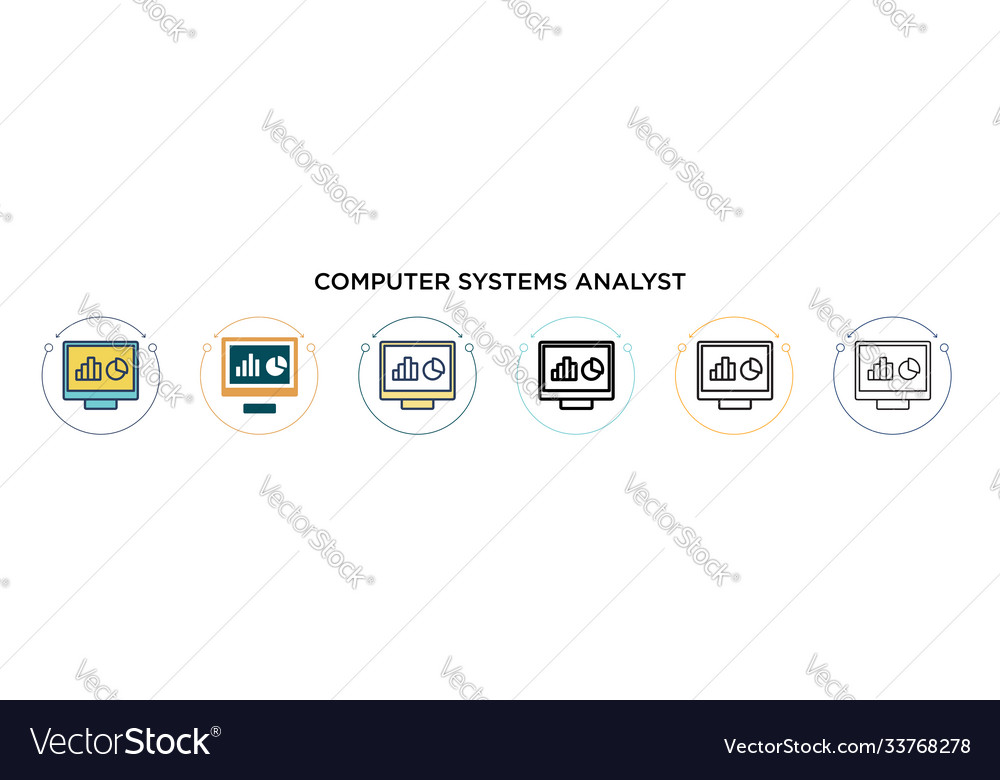 Computer systems analyst icon in filled thin line