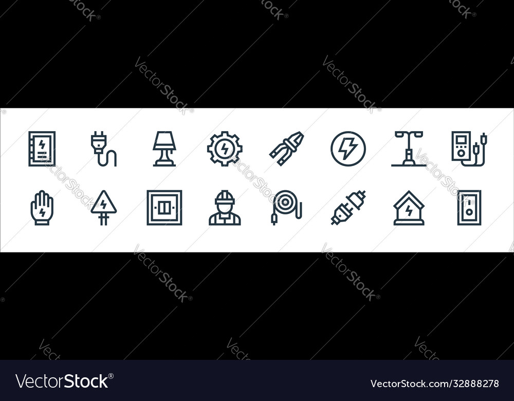 Electrician tools and line icons linear set