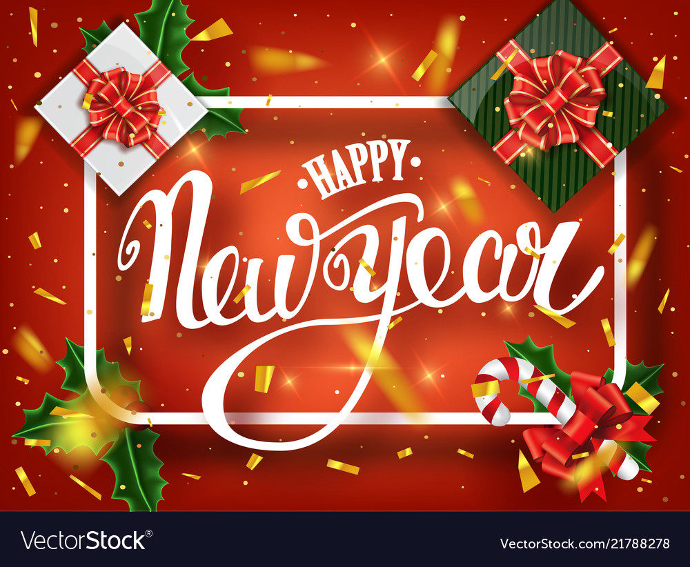 Happy new year lettering greeting card for holiday vector image Happy new year lettering greeting card for holiday
