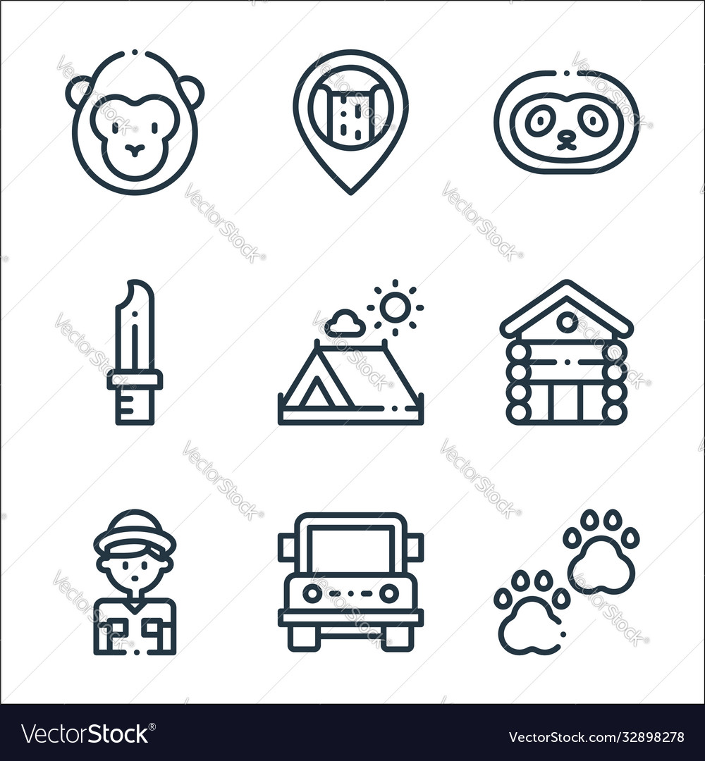 Jungle line icons linear set quality vector image Jungle line icons linear set quality