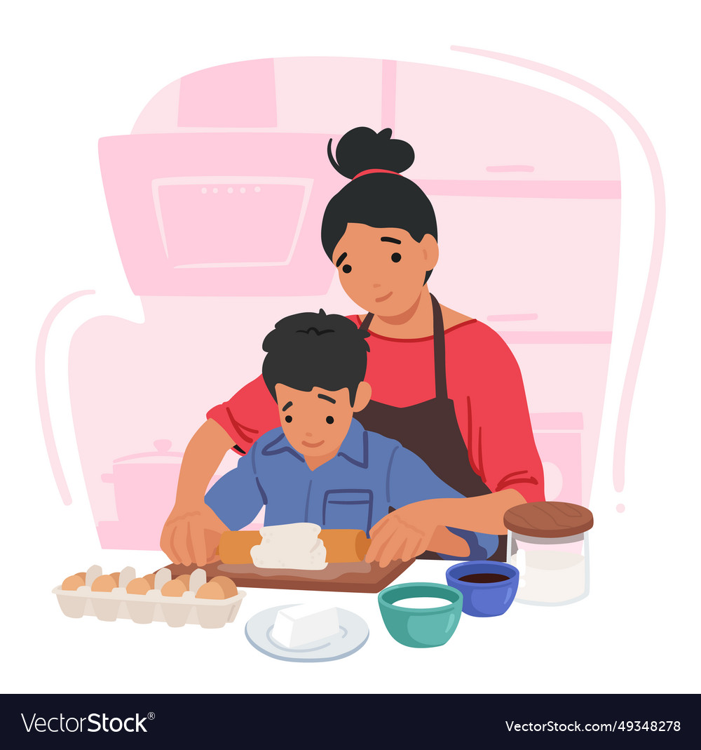 Loving mother and her young son family characters vector image Loving mother and her young son family characters