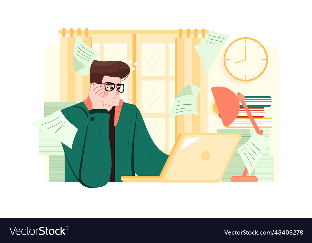 Office worker with a large amount of work Vector Image Office worker with a large amount of work