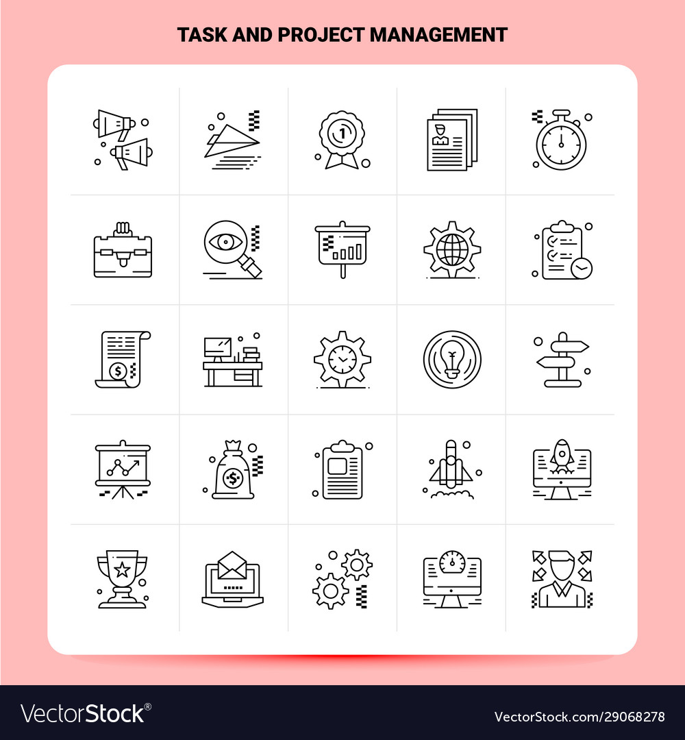 Outline 25 task and project management icon set vector image Outline 25 task and project management icon set