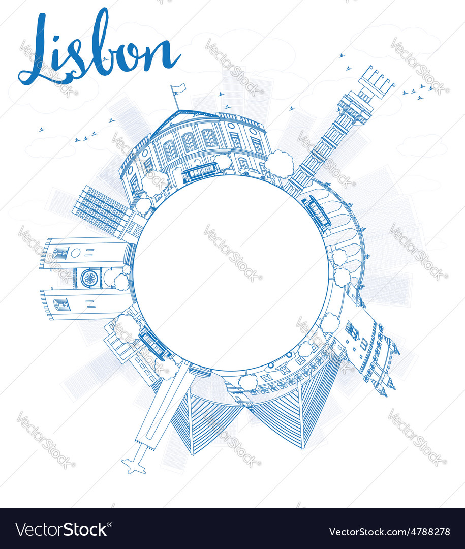 Outline Lisbon city skyline with blue buildings Vector Image