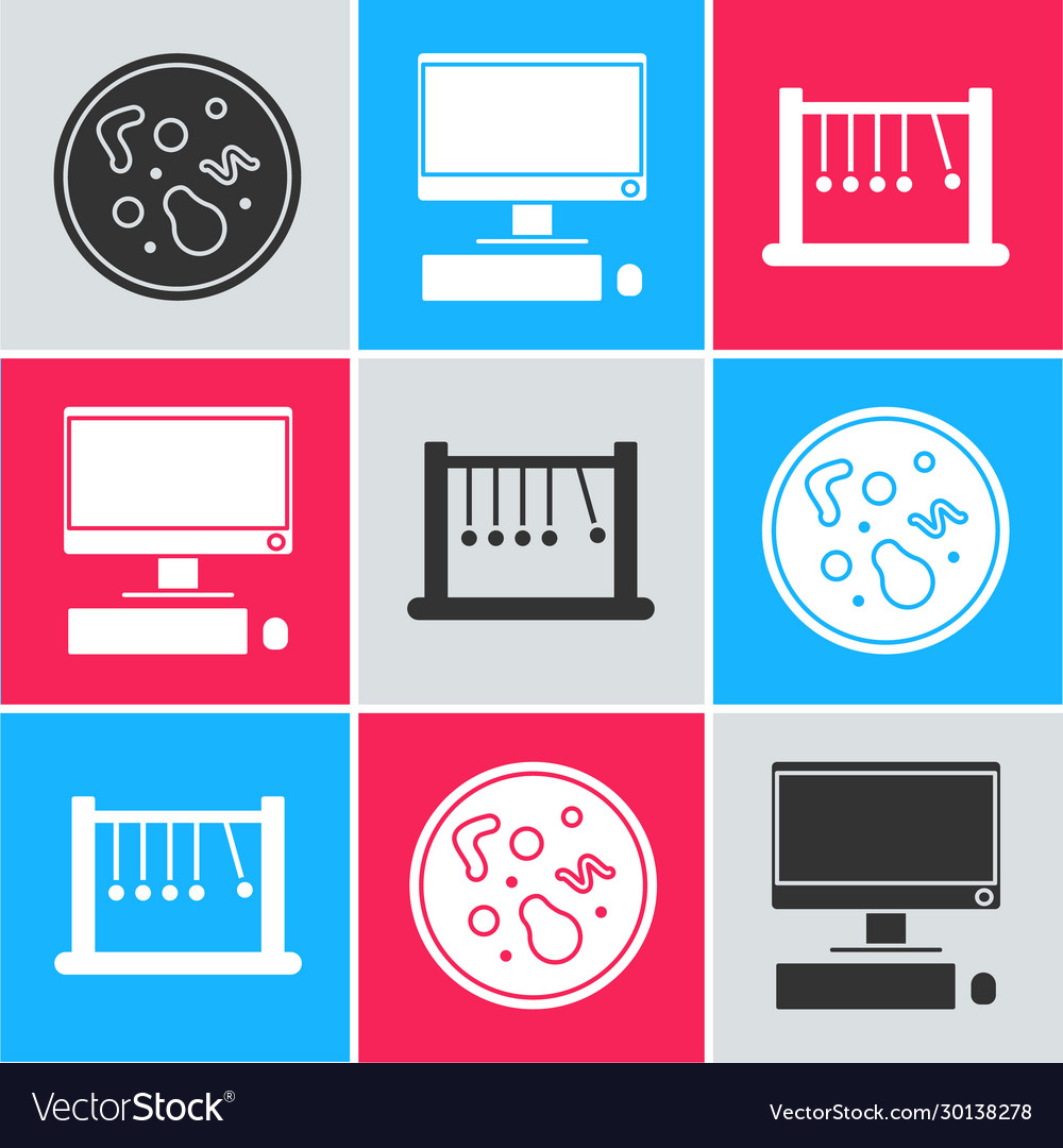 Set bacteria computer monitor with keyboard vector image Set bacteria computer monitor with keyboard