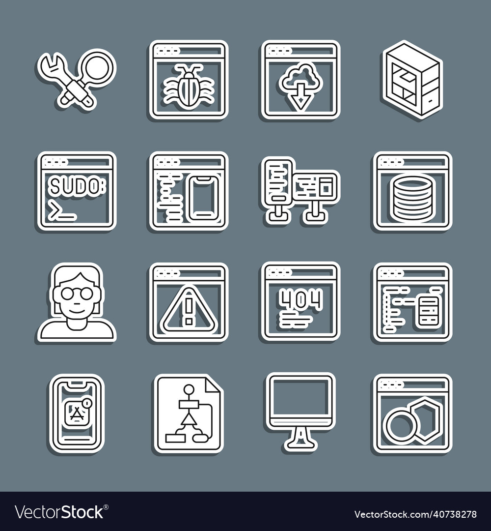 Set line software server data web hosting Vector Image Set line software server data web hosting