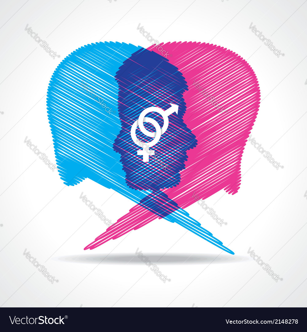 Sketched male and female face make speech bubble