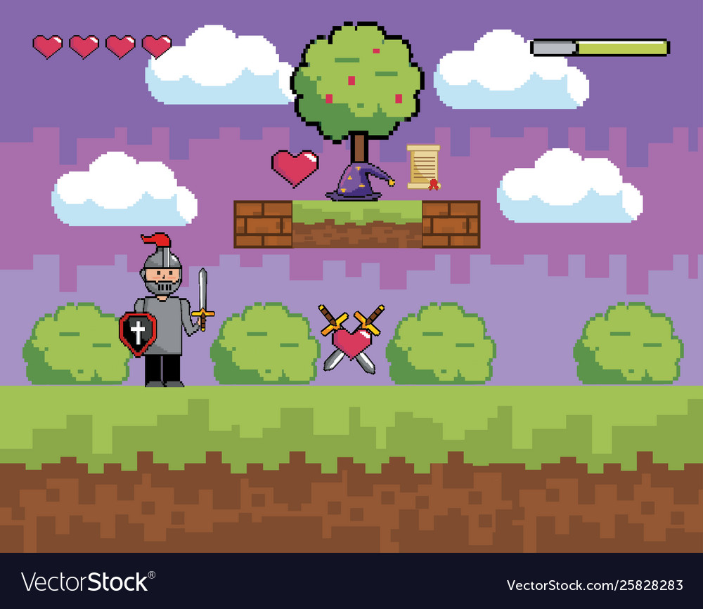 Arcade game world and pixel scene design