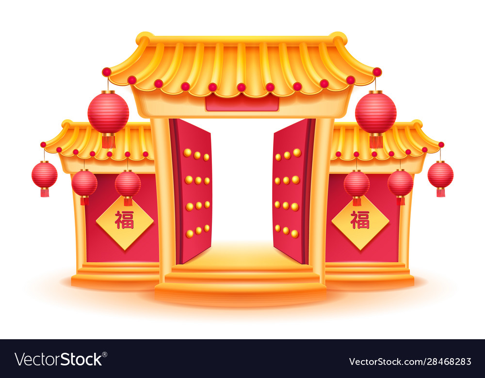 Buddhist china temple with opened gates for cny Vector Image