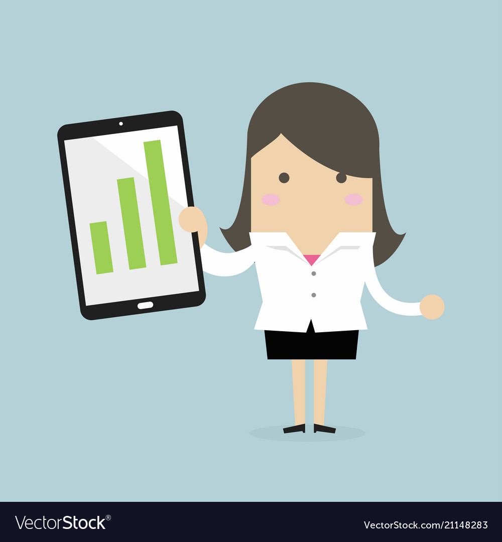 Businesswoman holding a tablet with growing graph