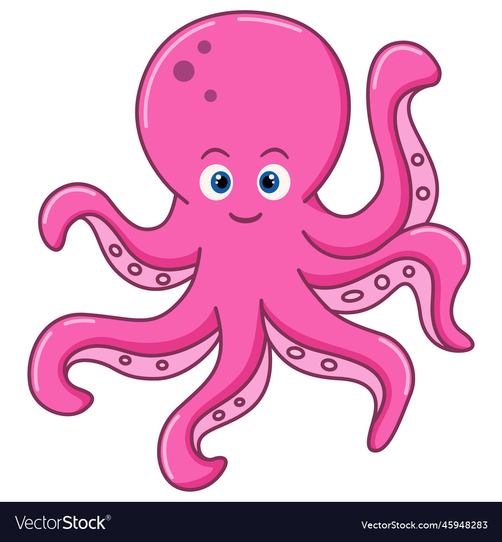 Cartoon cute pink octopus on white background Vector Image