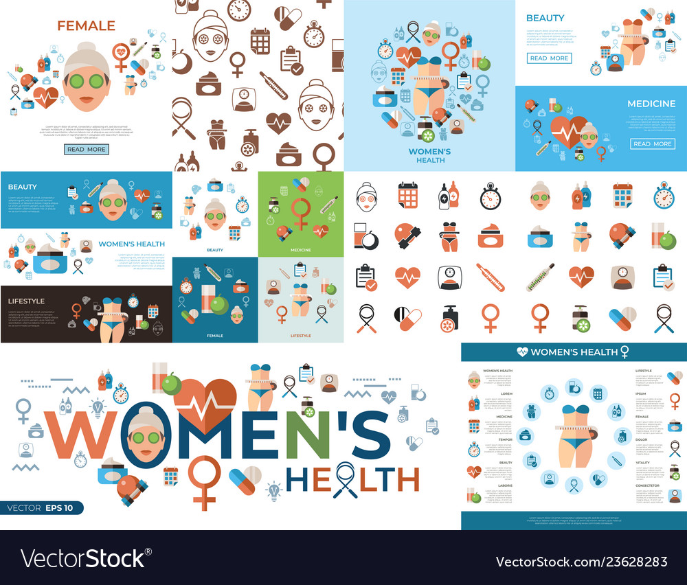 Digital woman health icons set vector image Digital woman health icons set