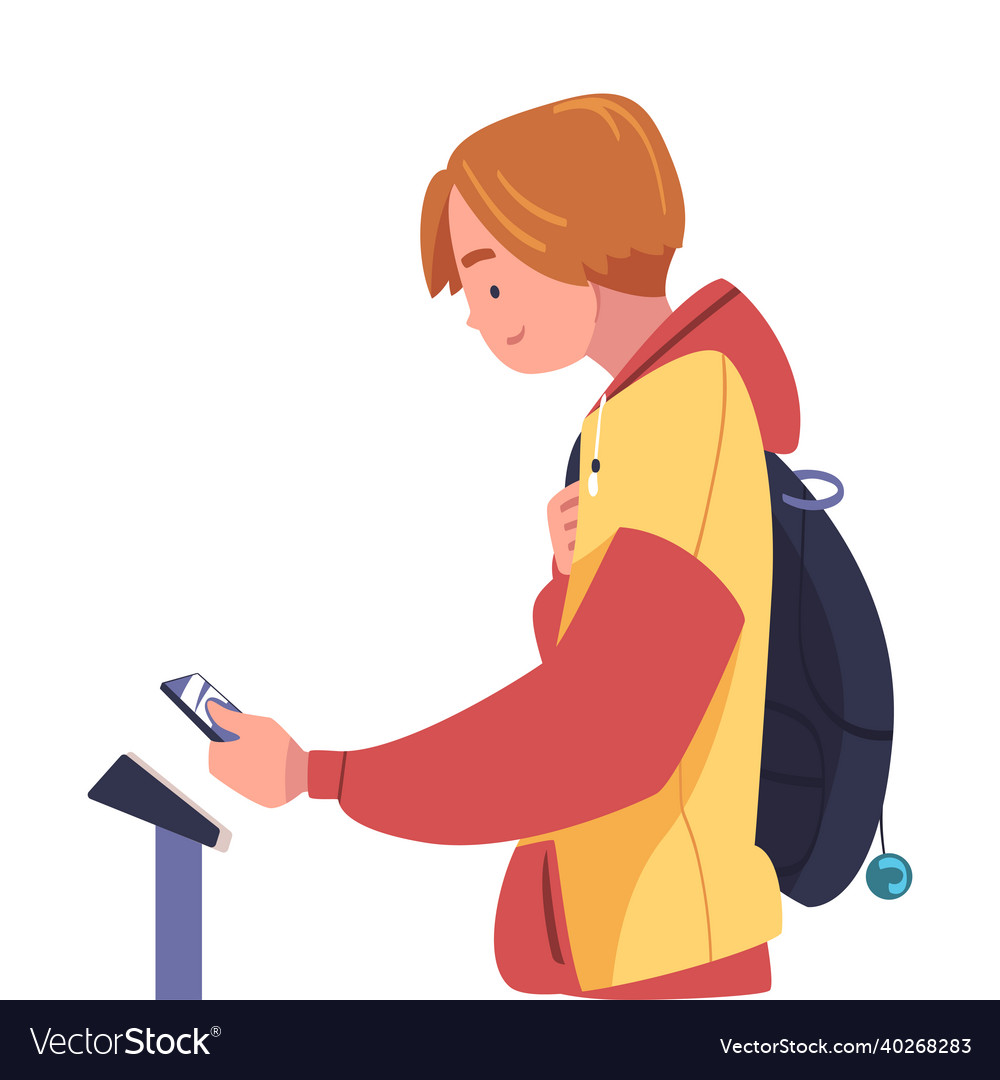 Man character using contactless payment Vector Image Man character using contactless payment