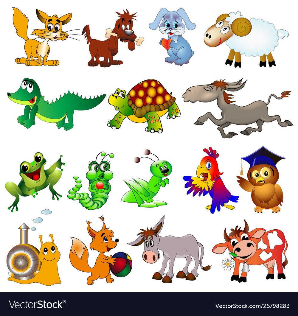 Set cartoon animals with cow sheep rabbit