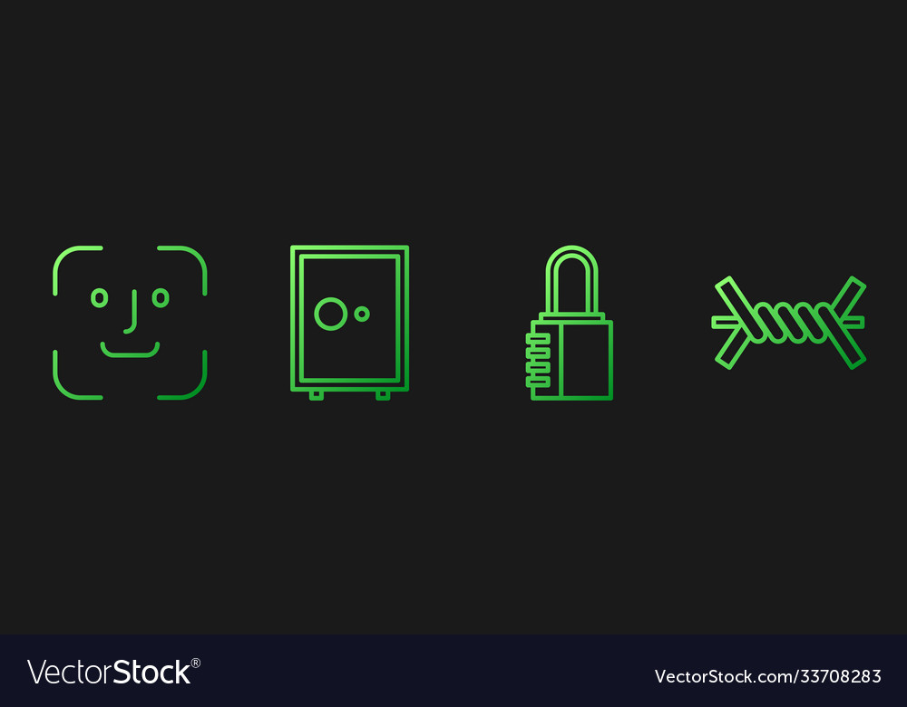 Set line safe combination lock face recognition vector image Set line safe combination lock face recognition