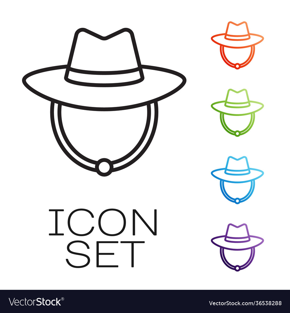 Black line western cowboy hat icon isolated