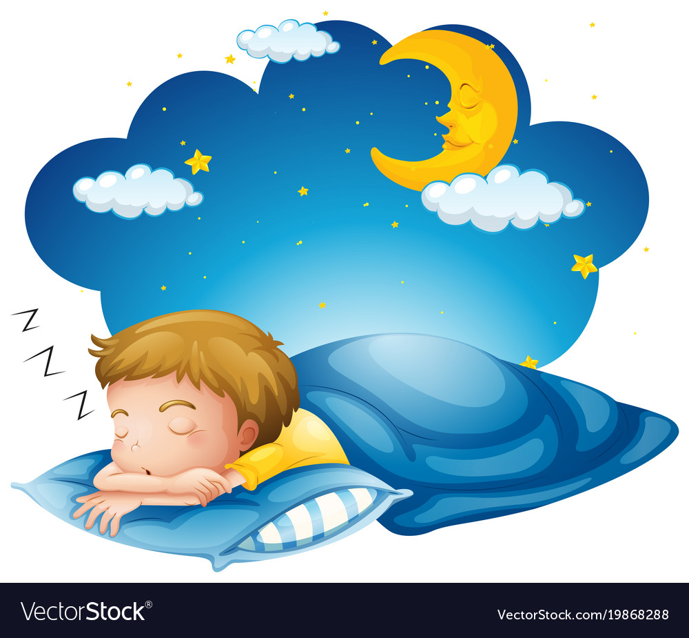 Boy sleeping on blue blanket Royalty Free Vector Image