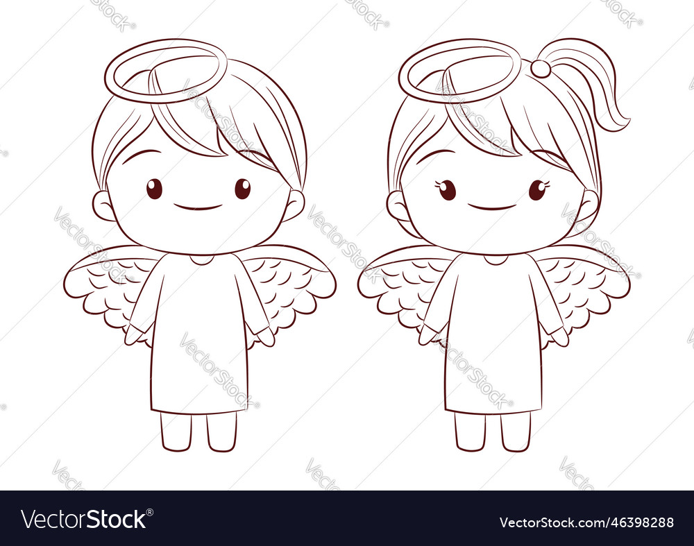 Cute angel boy and girl standing together doodle Vector Image