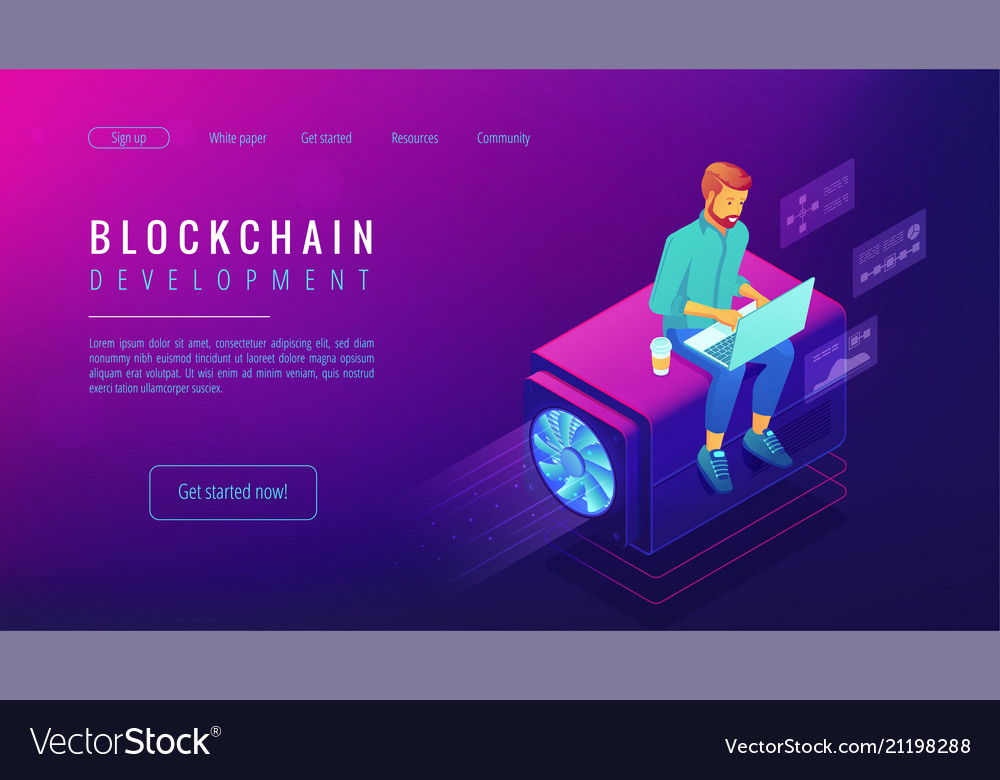 Isometric blockchain development concept vector image Isometric blockchain development concept