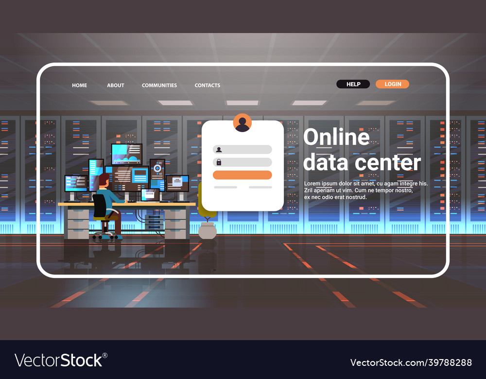 Man working in online data center room website