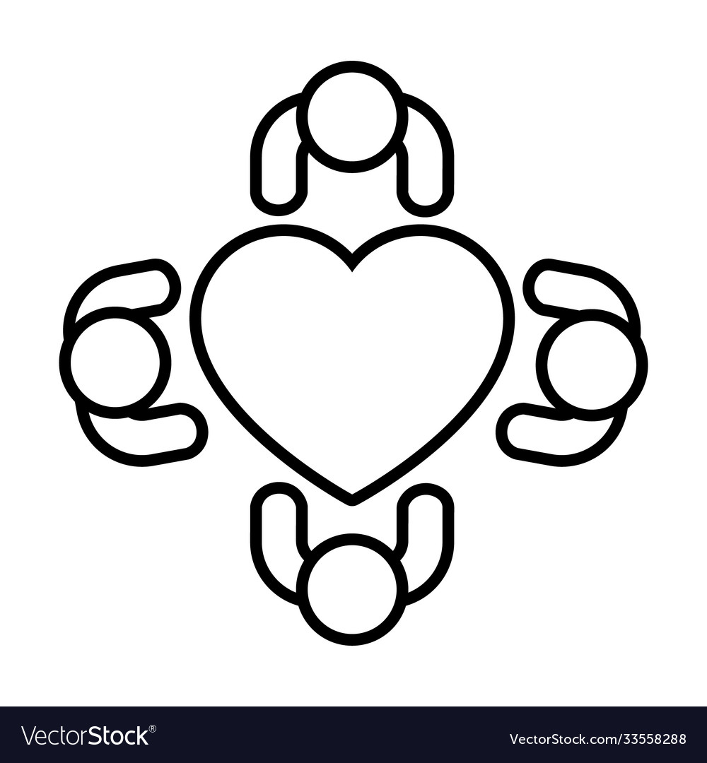 People sitting around a heart table icon line