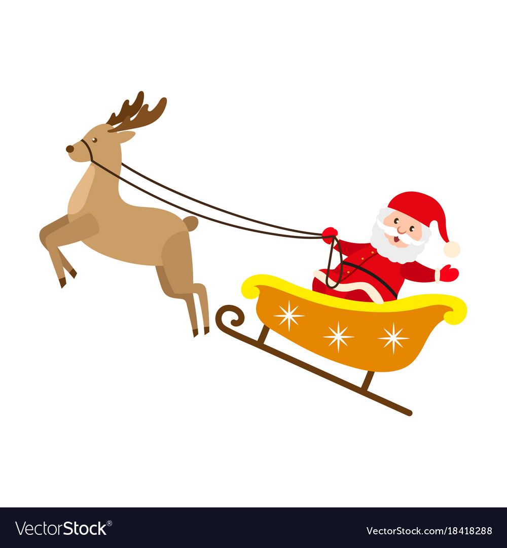 Download Santa claus riding reindeer christmas sleigh Vector Image