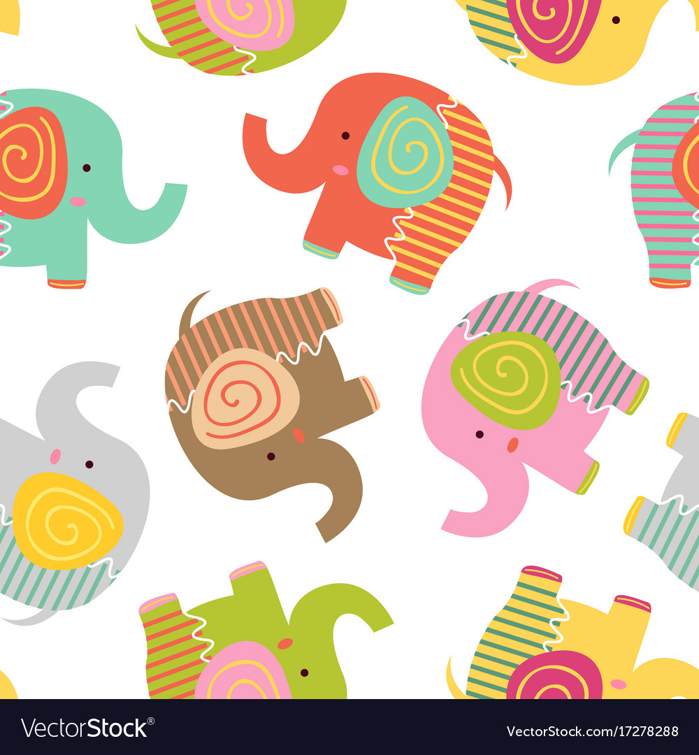 Seamless pattern with baby elephant