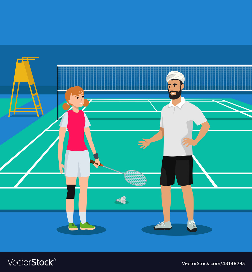 Badminton coach trainer training or talking vector image Badminton coach trainer training or talking