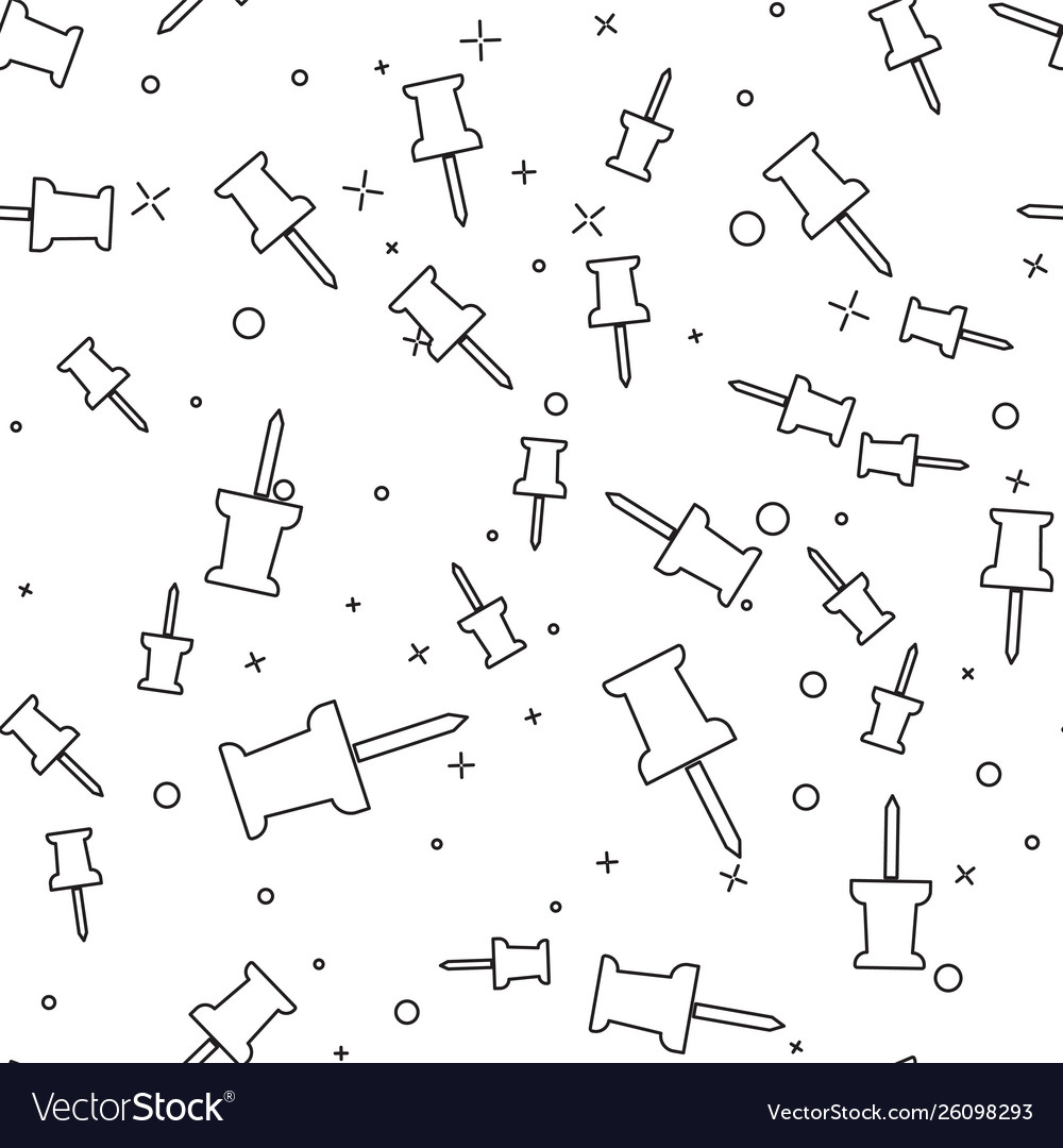 Black push pin icon isolated seamless pattern vector image Black push pin icon isolated seamless pattern