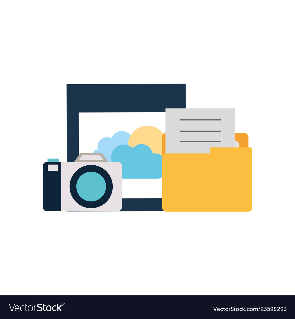 Camera with set icons isolated icon