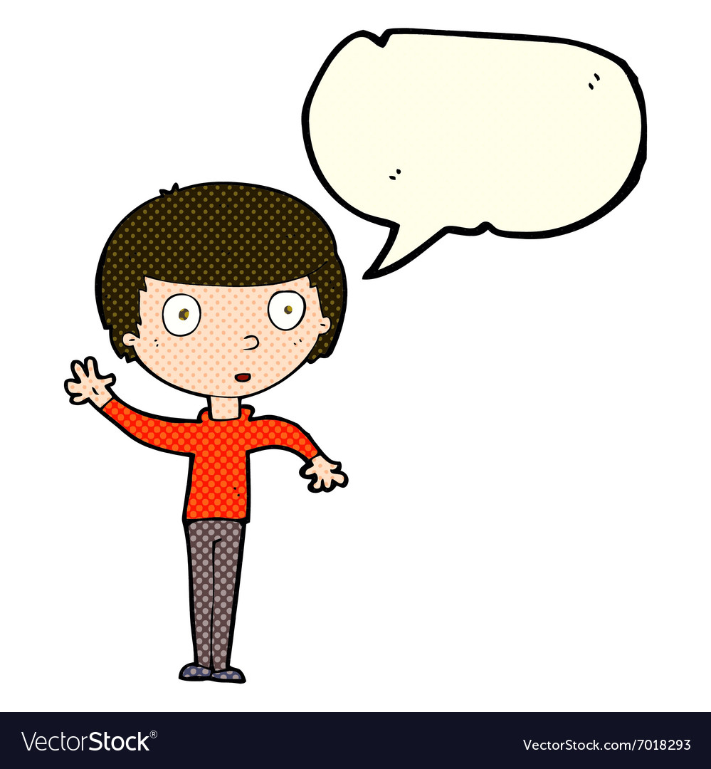 Cartoon waving boy with speech bubble Royalty Free Vector