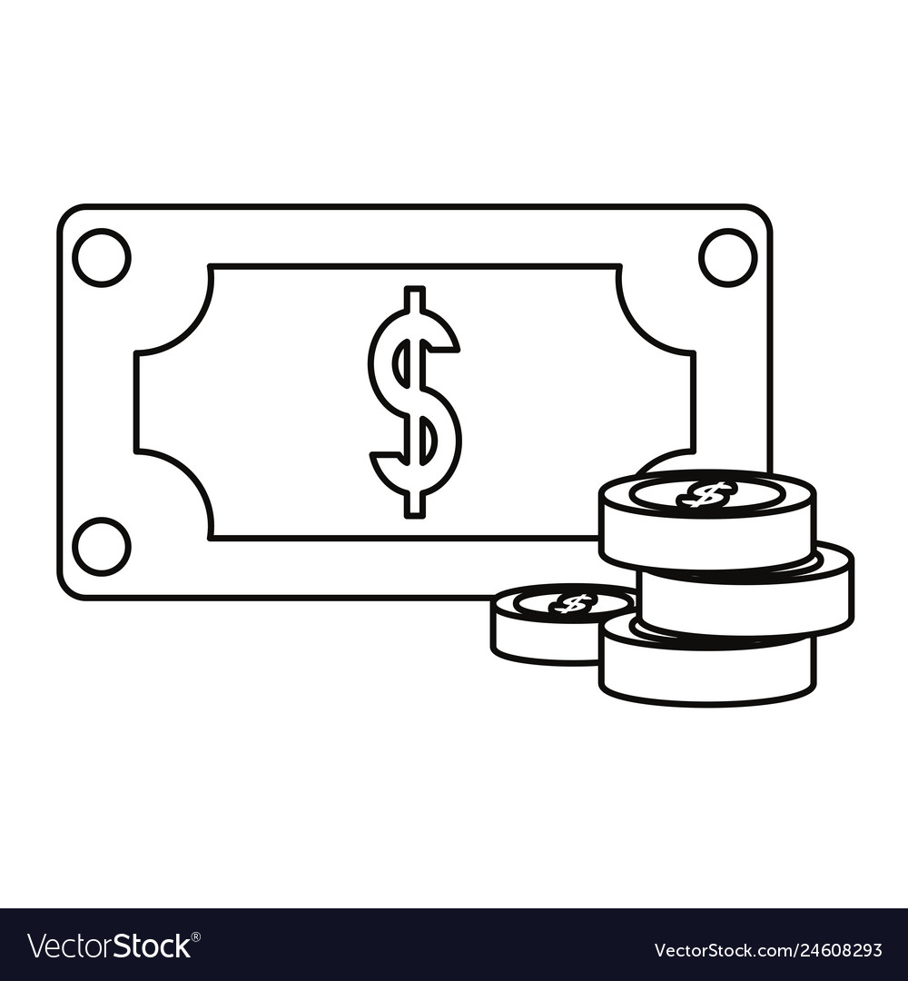 Coins stacked banknote Royalty Free Vector Image