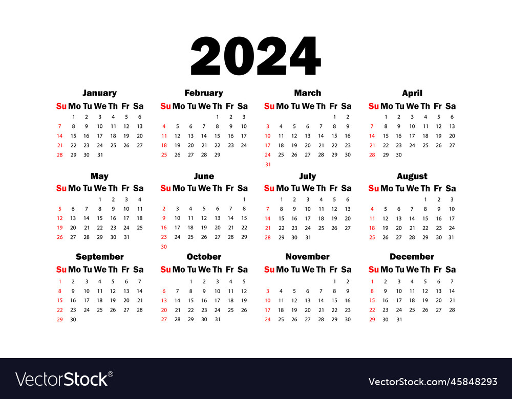 Design template with calendar 2024 calender Vector Image Design template with calendar 2024 calender