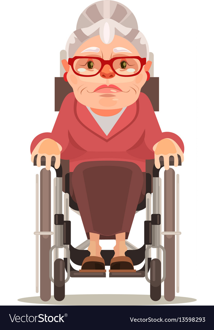 Happy smiling old woman character sitting wheel Vector Image