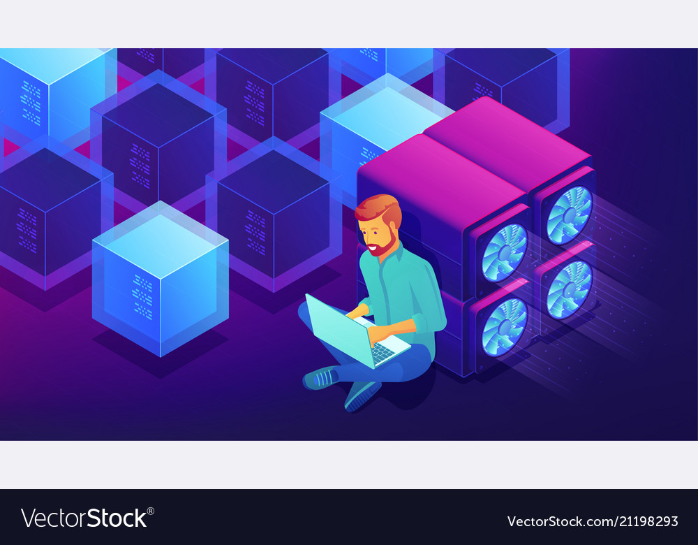 Isometric blockchain development concept vector image Isometric blockchain development concept