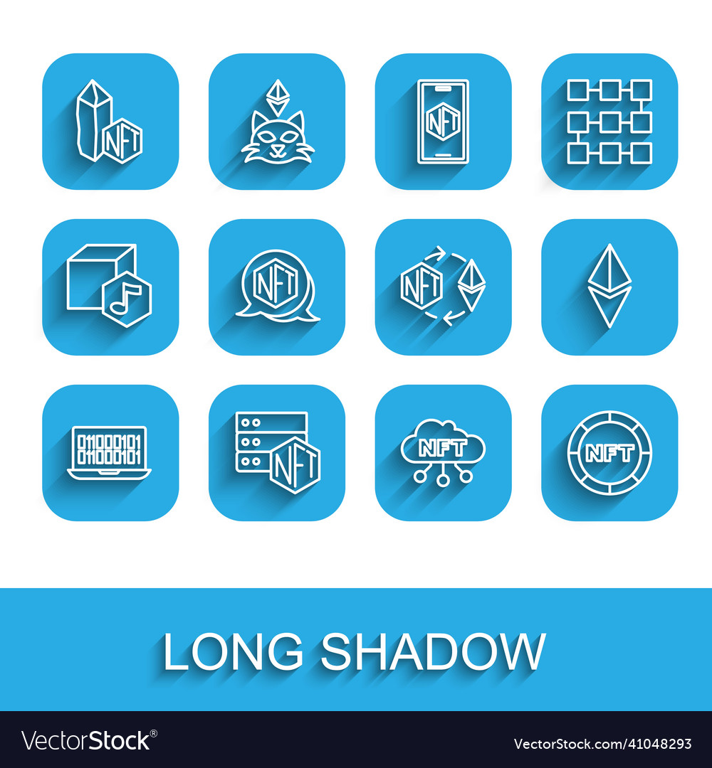 Set line binary code nft blockchain technology vector image Set line binary code nft blockchain technology