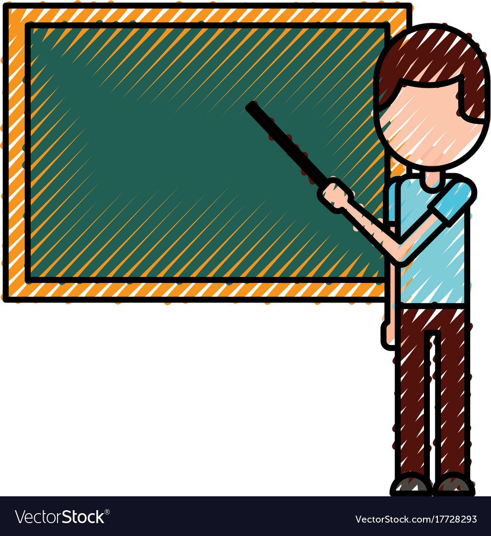 Teacher with pointer showing on board lesson