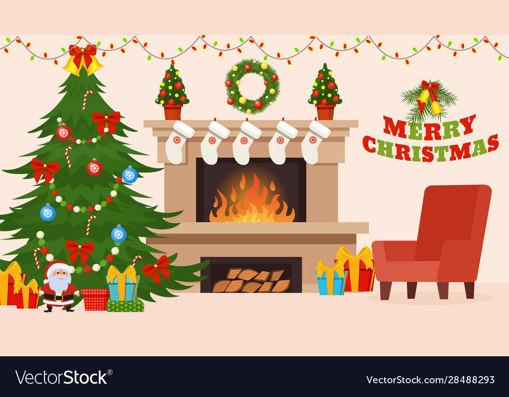 Ye ar holiday decorated room vector image Ye ar holiday decorated room