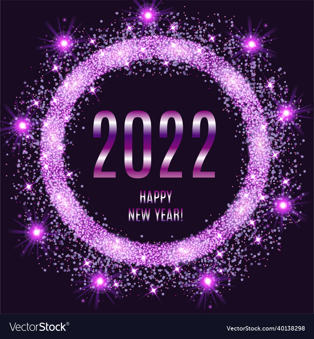 2022 happy new year glowing violet background vec Vector Image