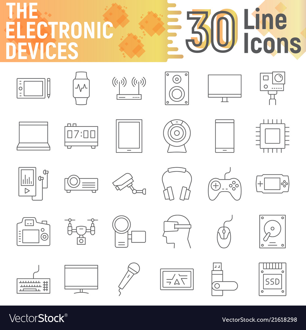 Electronic devices thin line icon set media signs vector image Electronic devices thin line icon set media signs