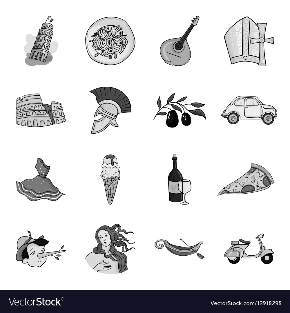 Italy country set icons in monochrome style big