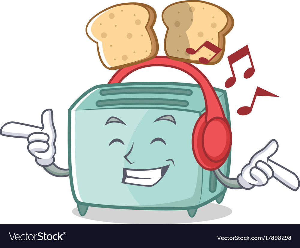 Zuhören Musik Toaster Charakter Cartoon Stil