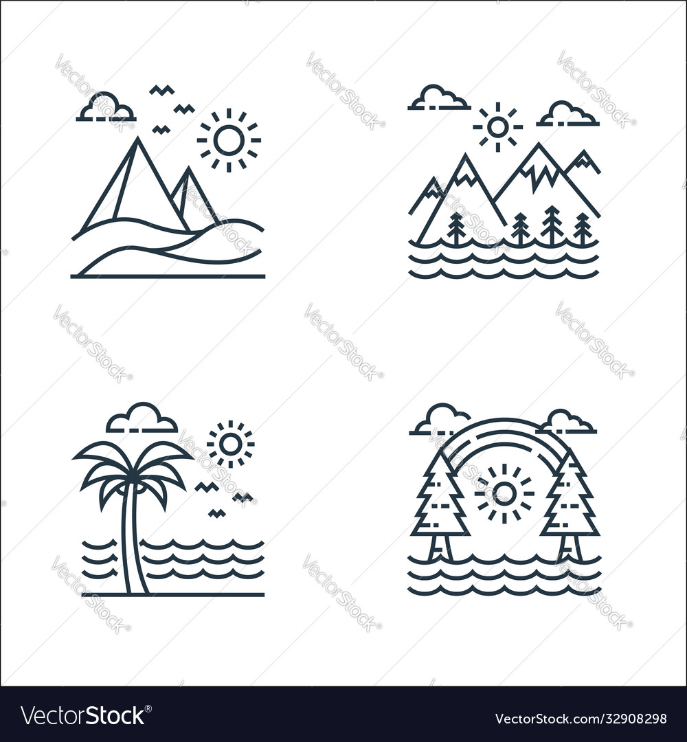 Nature and landscape line icons linear set vector image Nature and landscape line icons linear set