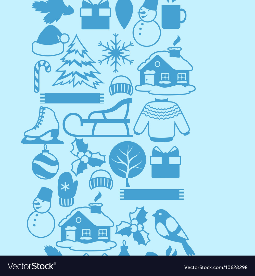 Seamless pattern with winter objects merry