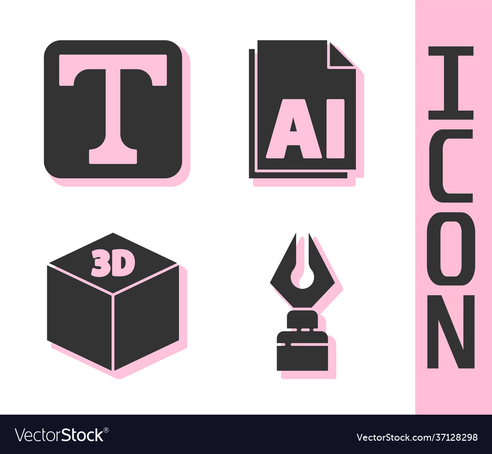 Set fountain pen nib text isometric cube and ai vector image Set fountain pen nib text isometric cube and ai
