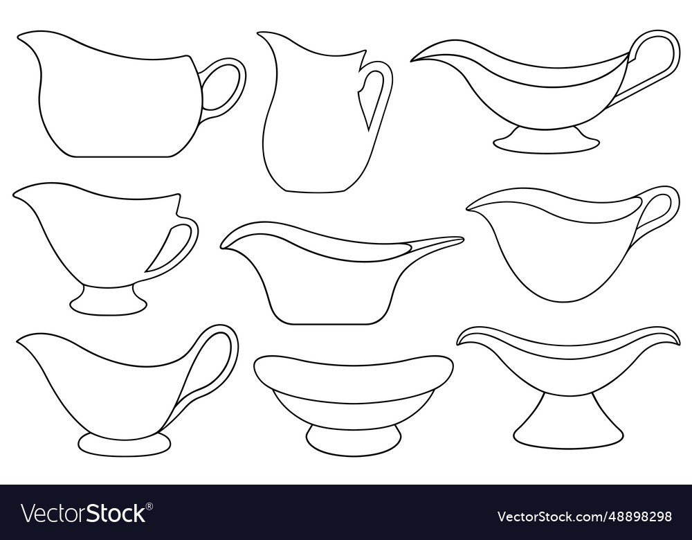 Set of different gravy sauce boats vector image Set of different gravy sauce boats