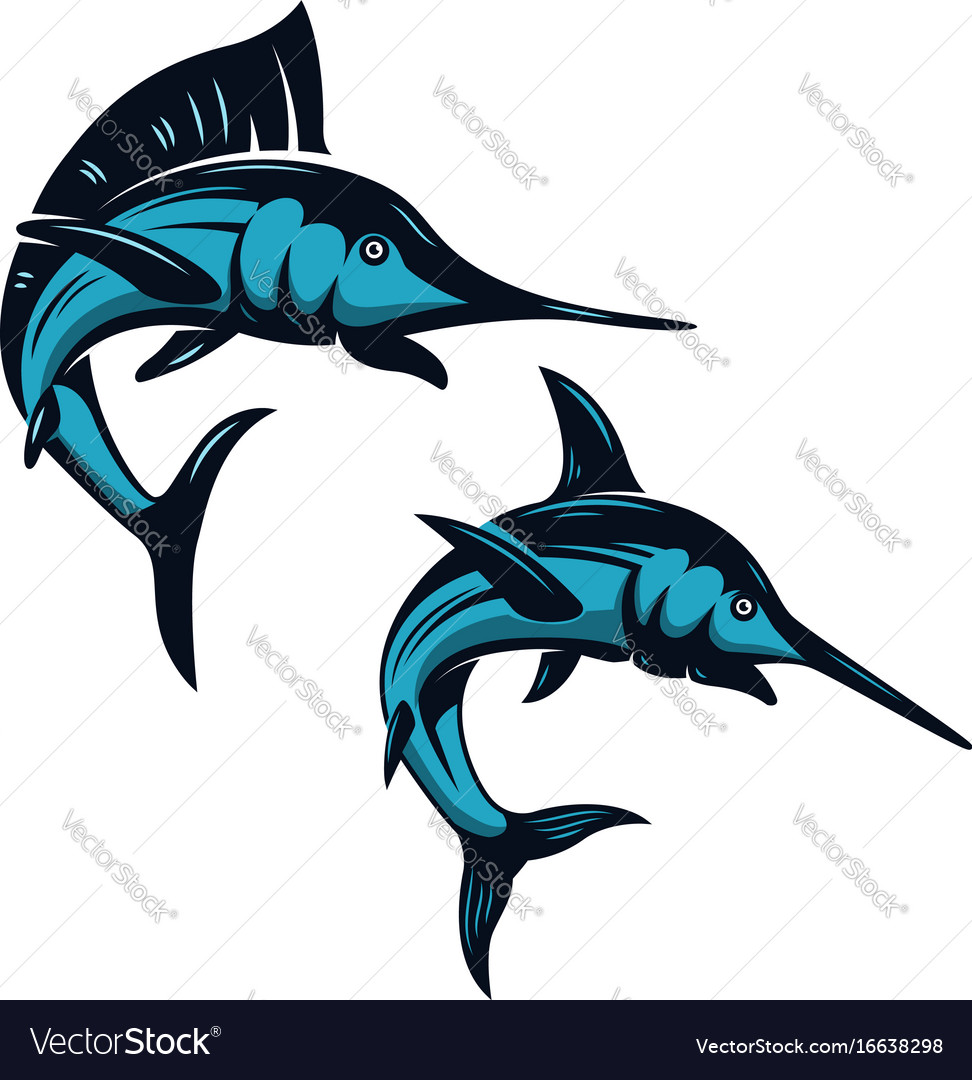 Set swordfish icons isolated on white Royalty Free Vector
