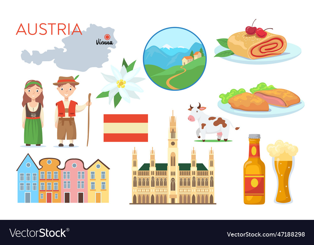 Traditional symbols of austria cartoon Royalty Free Vector