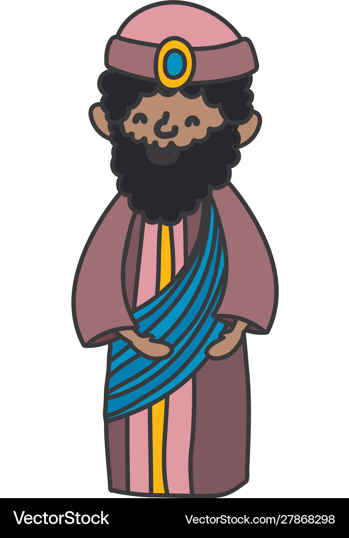 Wise king with crown manger nativity merry Vector Image